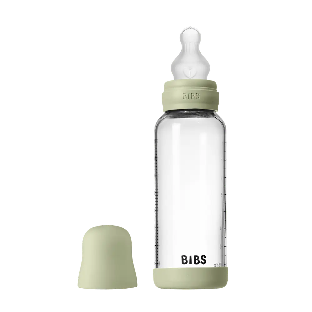 Nappflaska Glas Baby Silikon Medium Slow Flow 240 ml - Sage