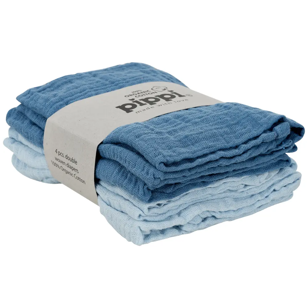 Pippi Ekologisk Muslinfilt 4-pack 65x65 cm - Chamomile Lawn/Baby Blue