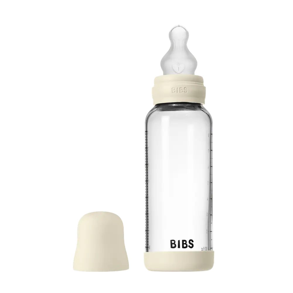 Nappflaska Glas Baby Silikon Medium Slow Flow 240 ml - Ivory