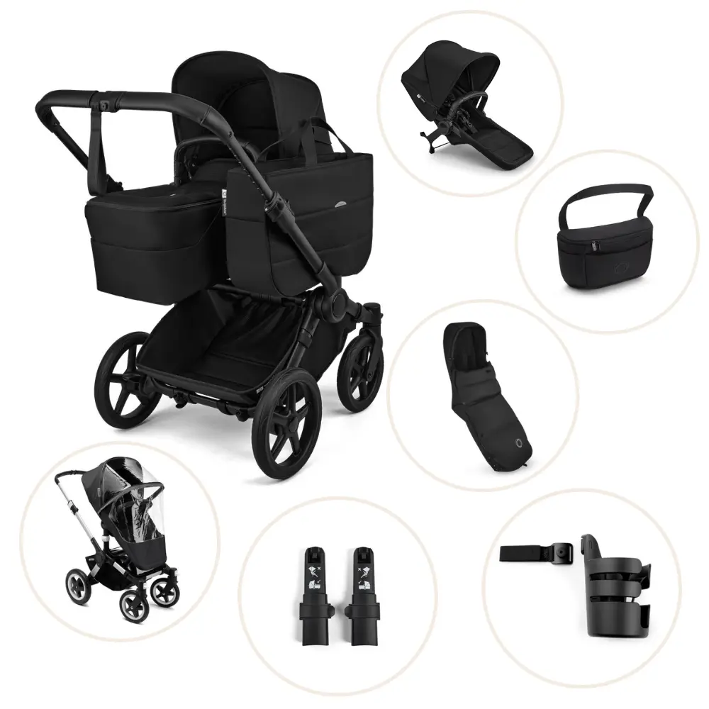 Bugaboo Donkey 6 Barnvagn Inkl. Syskonsits, Organizer, Åkpåse, Kopholder, Liggdelsadapter Og Regnskydd - Heritage Black