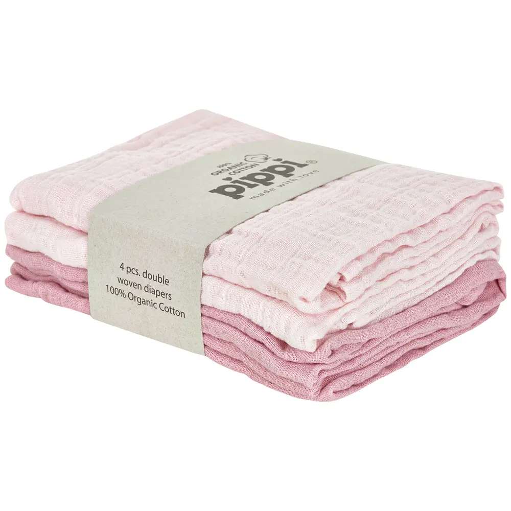 Pippi Ekologisk Muslinfilt 4-pack 65x65 cm - Rosa