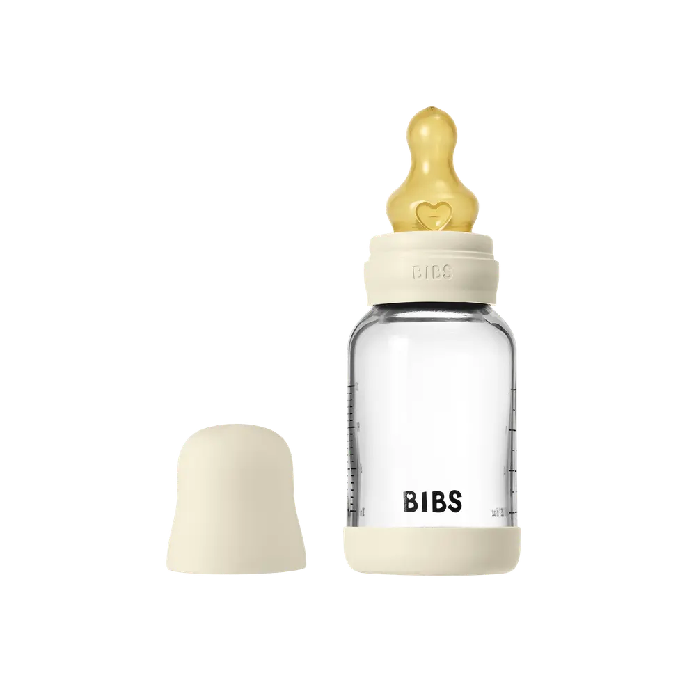Nappflaska Glas Baby Latex Slow Flow 120 ml - Ivory