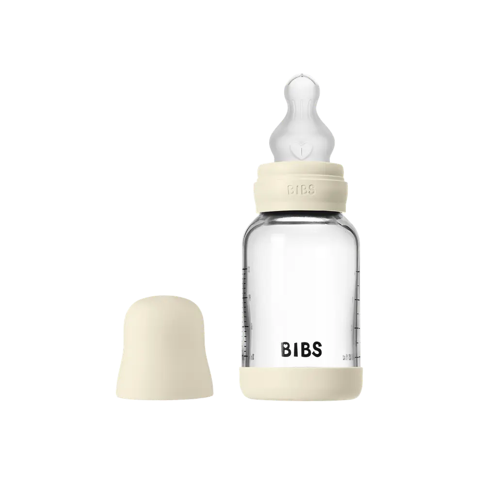 Nappflaska Glas Baby Silikon Slow Flow 120 ml - Ivory