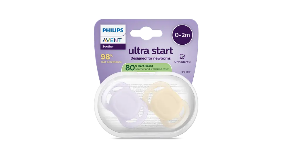 Philips Avent Ultra Start Napp 0–2 mån - ljusrosa/ljusgul