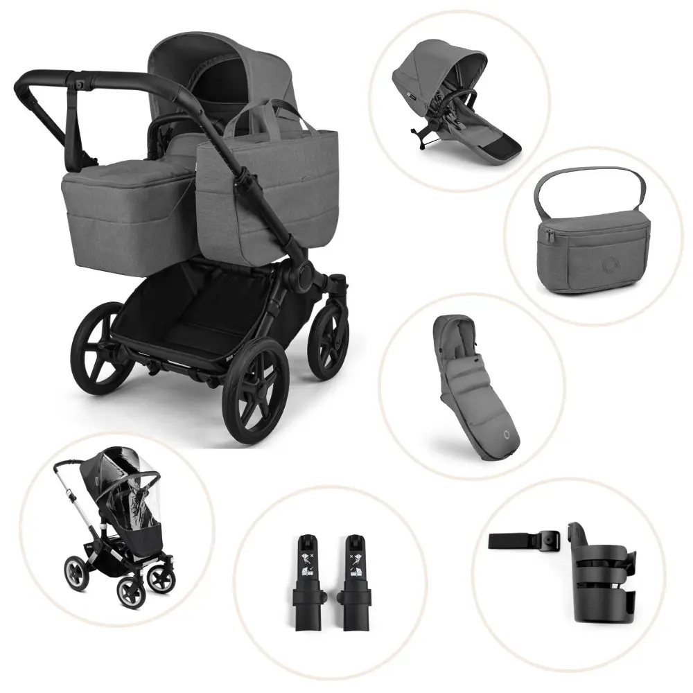 Bugaboo Donkey 6 Barnvagn Inkl. Syskonsits, Organizer, Åkpåse, Kopholder, Liggdelsadapter Og Regnskydd - Moon Grey