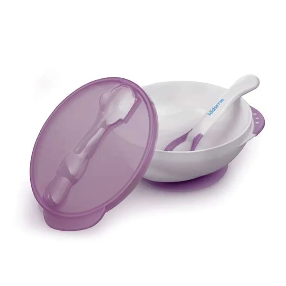 Kidsme Skål Med Sugpropp & Temperatursked - Plum
