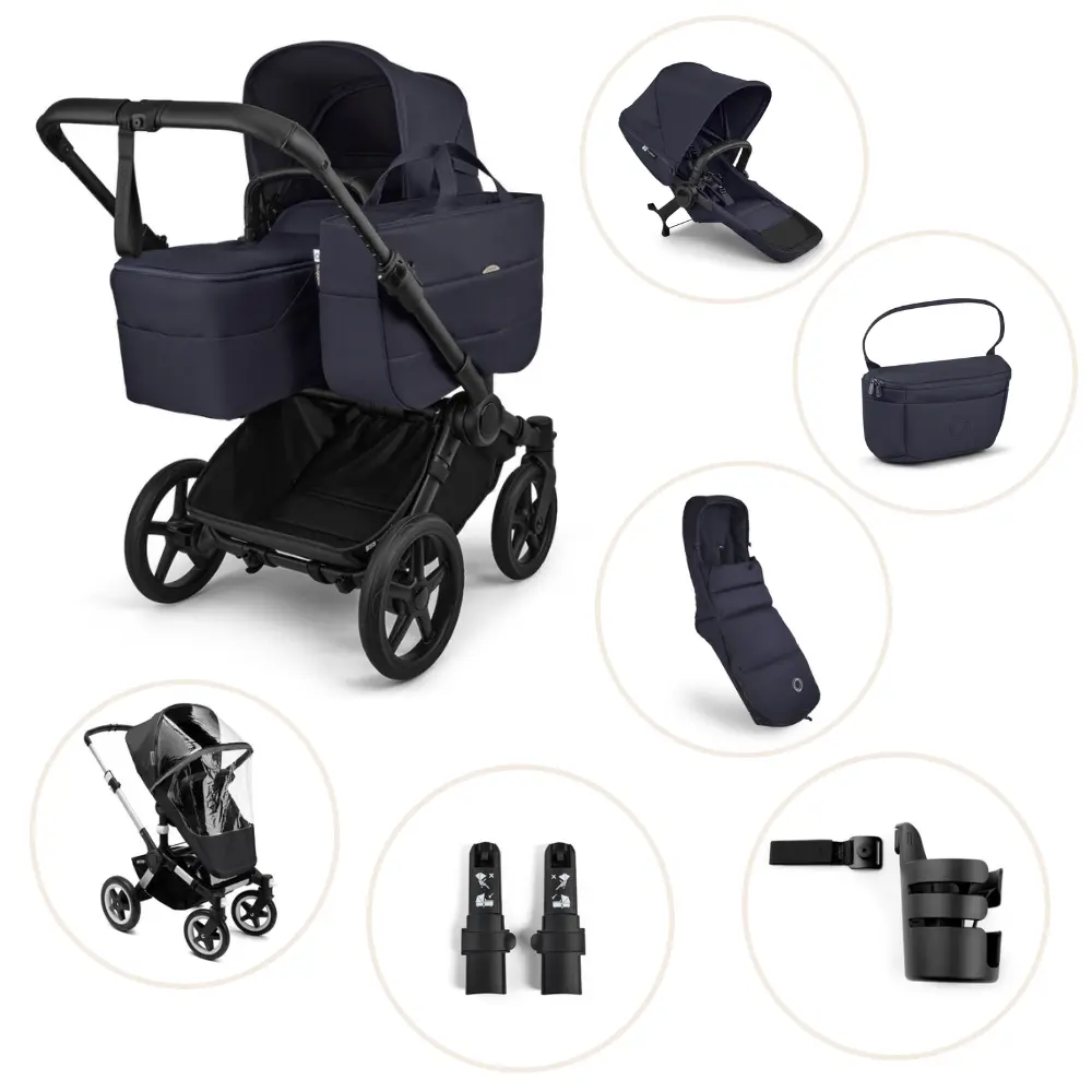 Bugaboo Donkey 6 Barnvagn Inkl. Syskonsits, Organizer, Åkpåse, Kopholder, Liggdelsadapter Og Regnskydd - Deep Indigo