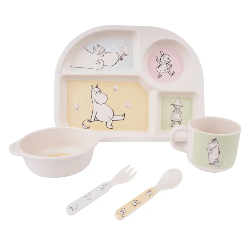 Barbo Toys Moomin - Mealtime Set w. 4 Rooms Plate - 5pcs