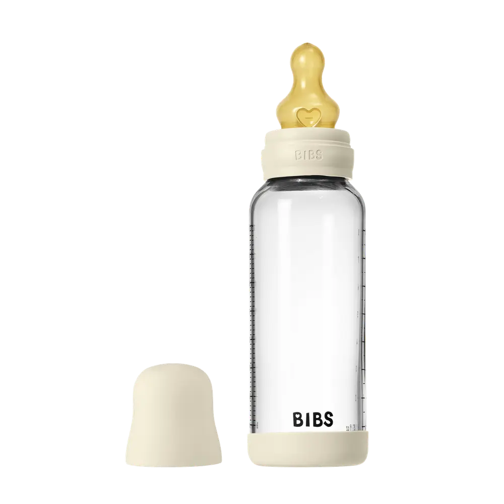 Nappflaska Glas Baby Latex Medium Slow Flow 240 ml - Ivory
