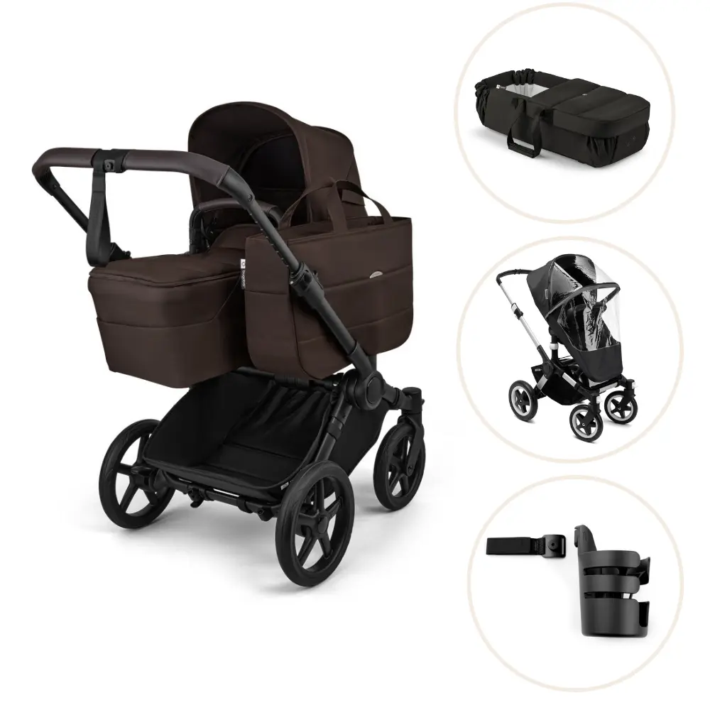 Bugaboo Donkey 6 Barnvagn Med Babynest, Regnskydd Och Mugghållare - Cocoa Brown/Black