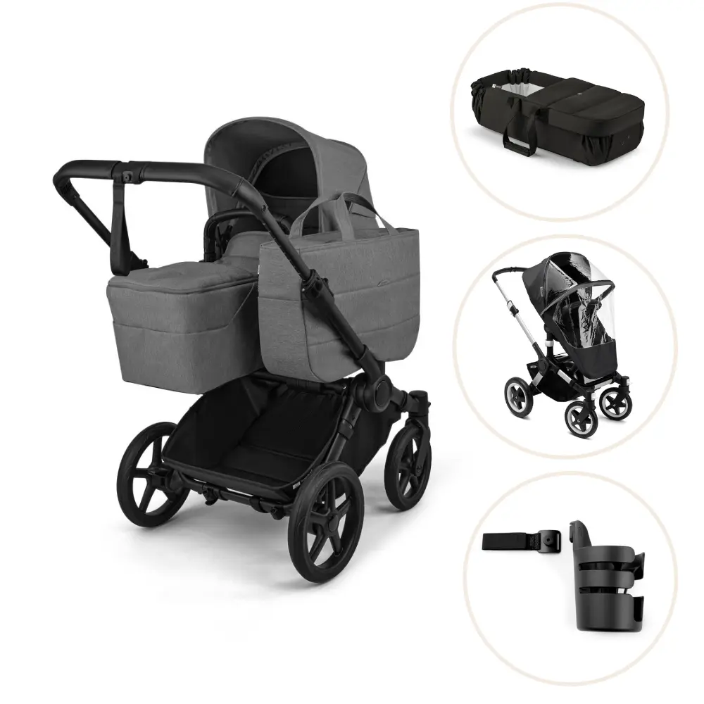 Bugaboo Donkey 6 Barnvagn Med Babynest, Regnskydd Och Mugghållare - Moon Grey/Black