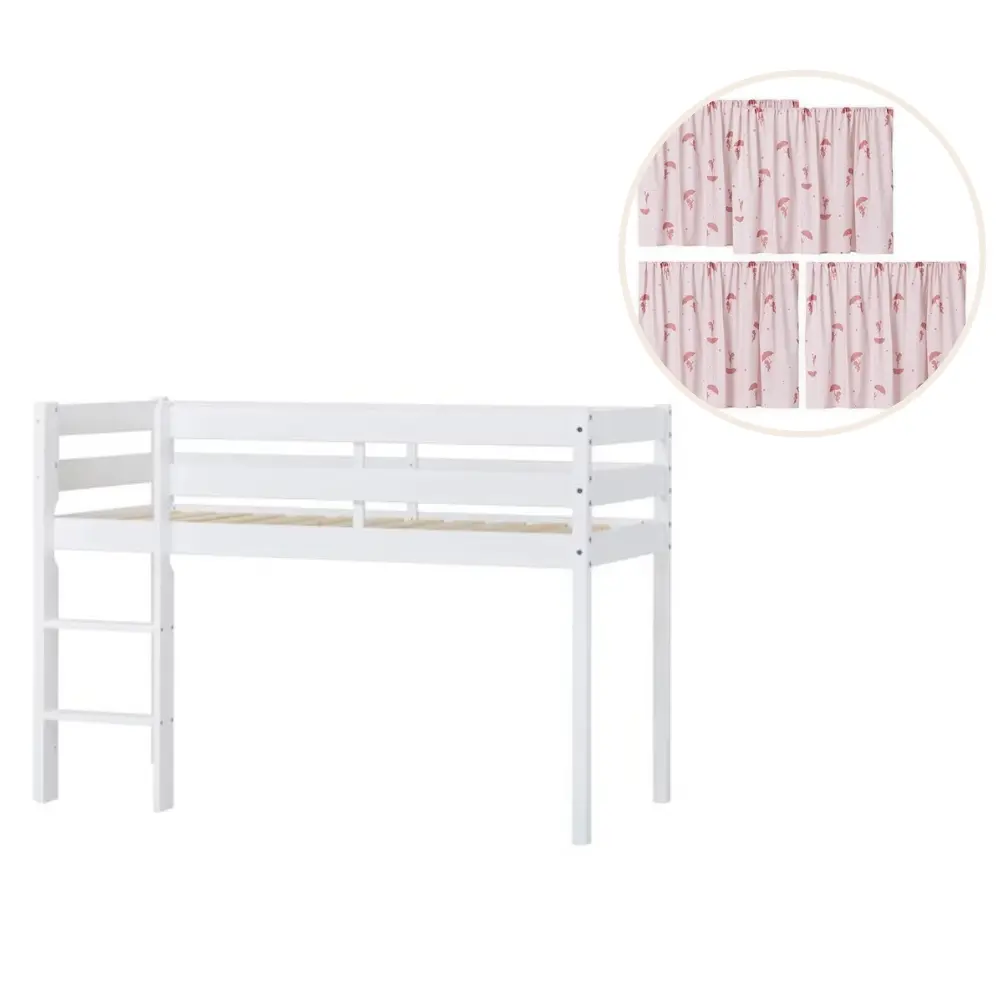 ECO Comfort halvhög säng vit, med rött gardin ECO Comfort halvhög säng vit, med rött gardin