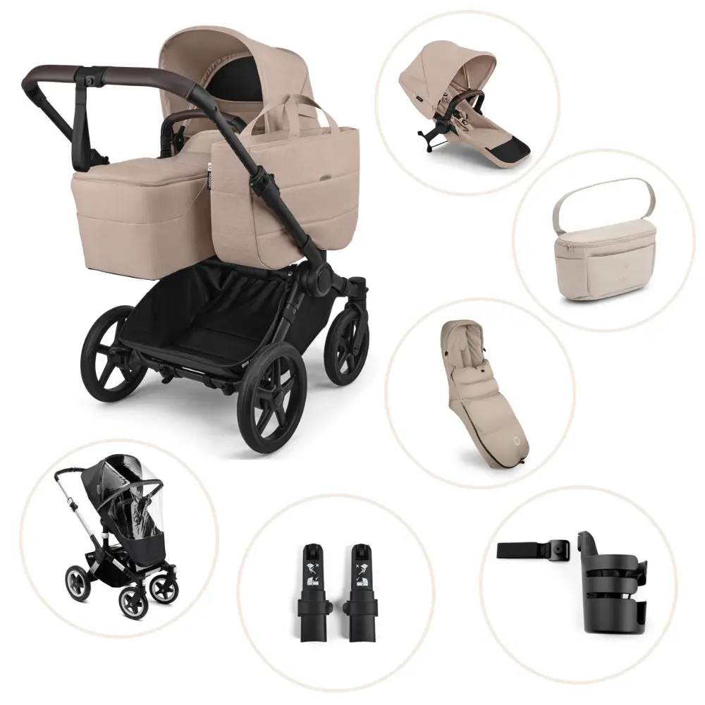 Bugaboo Donkey 6 Barnvagn Inkl. Syskonsits, Organizer, Åkpåse, Kopholder, Liggdelsadapter Og Regnskydd - Desert Taupe Melange
