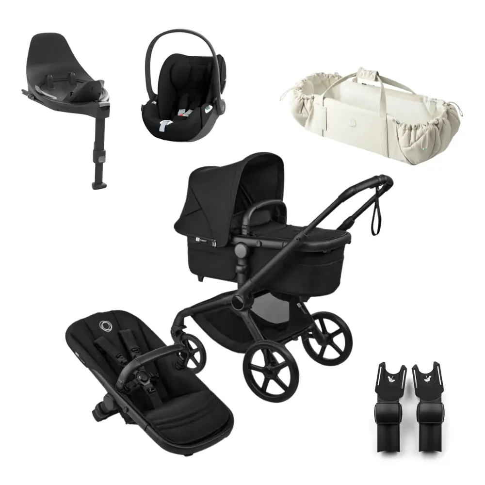 Bugaboo Fox 5 Renew Barnvagn - Black/Heritage Black + Cloud T + Bas T + Adapter + Sleepcarrier Vol 5 Oat Beige