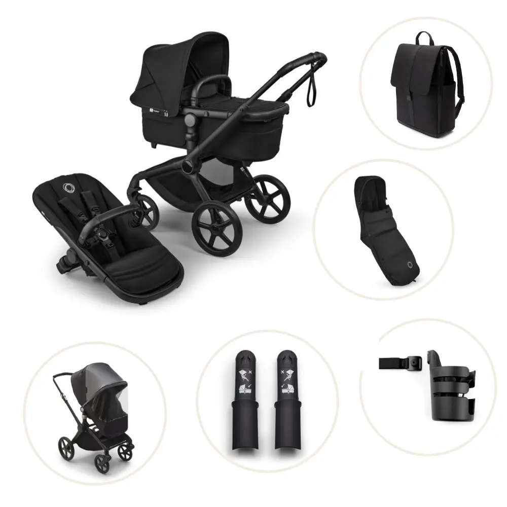 Bugaboo Fox 5 Renew Duovagn Inkl. Skötväska, Åkpåse, Mugghållare, Liggdelsadapter Och Regnskydd – Heritage Black/Black