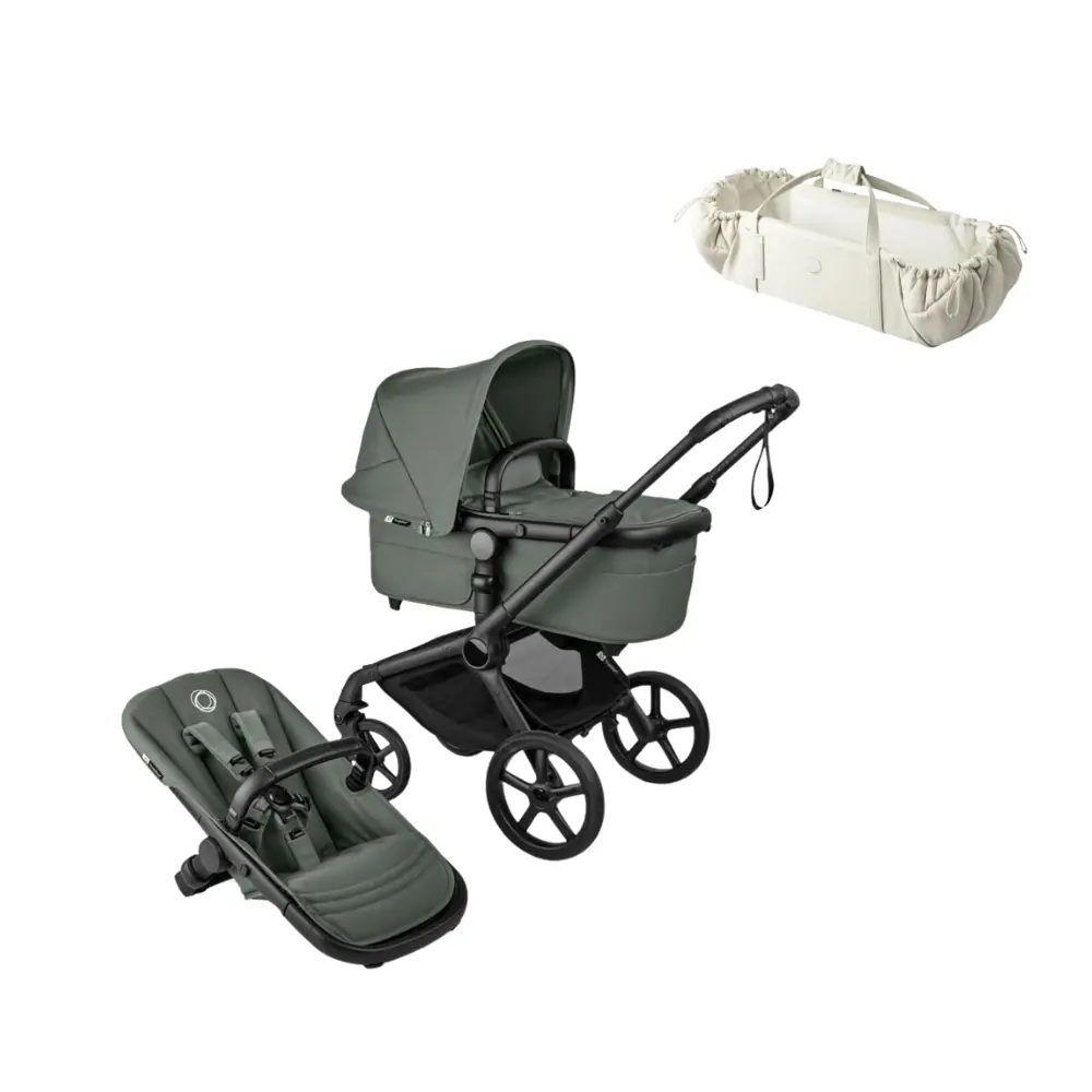 Bugaboo Fox 5 Renew Complete - Black/Forest Green inkl. Sleepcarrier Vol 5 Oat Beige