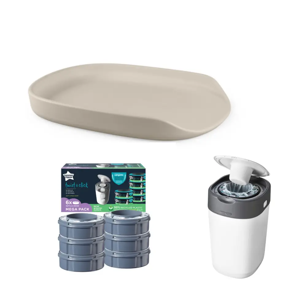 Startpaket - Skötbädd Sebra, Blöjhink inkl. 6-pack Refill - Seabreeze Beige Startpaket - Skötbädd Sebra, Blöjhink inkl. 6-pack Refill - Seabreeze Beige