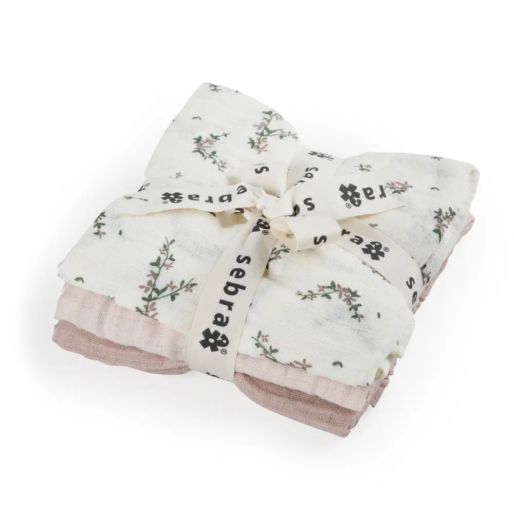 Sebra Muslinfilt 3-pack - Powder Blossom Rose