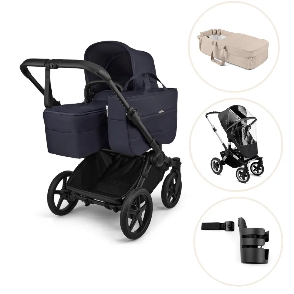 Bugaboo Donkey 6 Barnvagn Med Babynest, Regnskydd Och Mugghållare - Deep Indigo/Desert Taupe